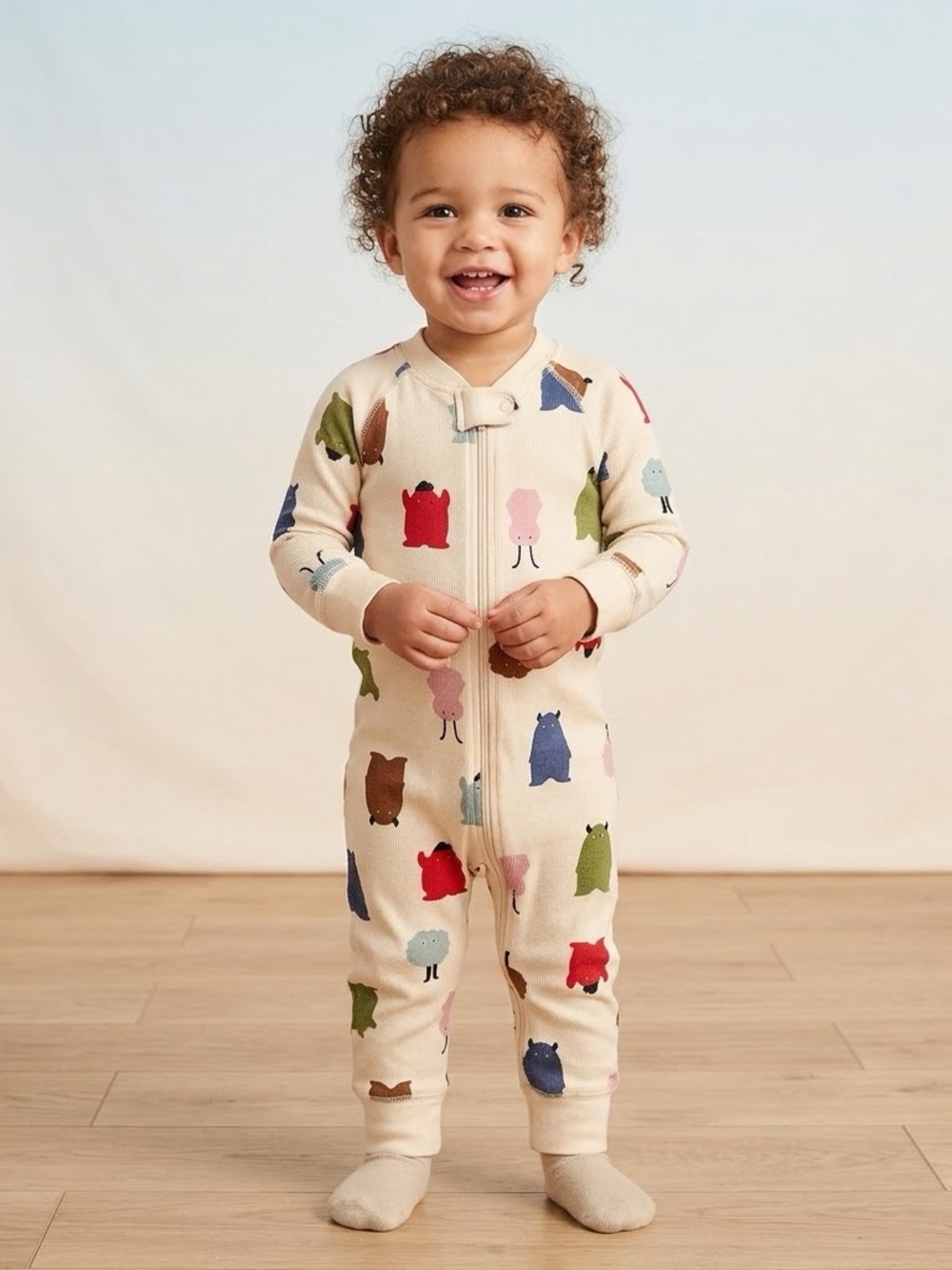 🎉 (18-24m) Hanna Andersson Cream One-Piece with Multicolor Monster Print